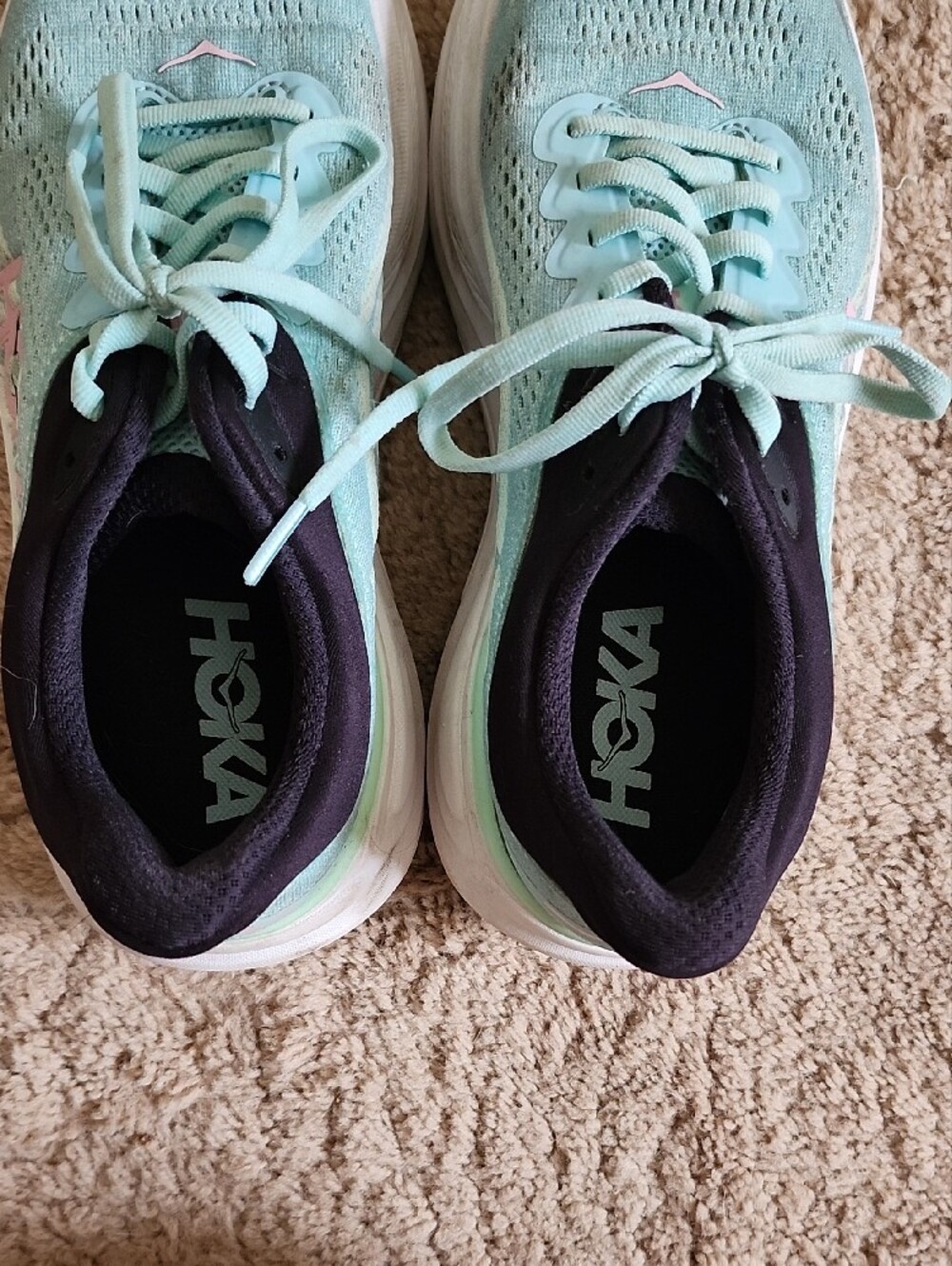 Hoka Women's Teal Athletic Running Shoes with Pink Logo - Picture 7 of 8